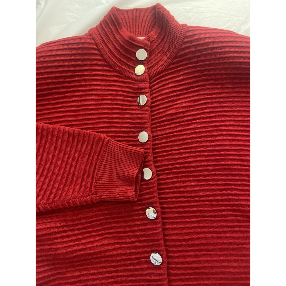 Jones New York Lamb Wool Blend Red Dress Sweater with Silver Buttons-Size‎ L